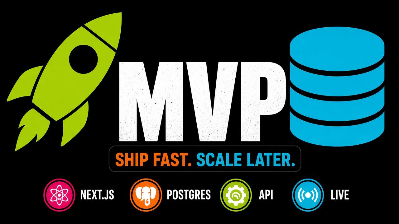 Bold graphic of a rocket and database labelled MVP: ship fast, scale later