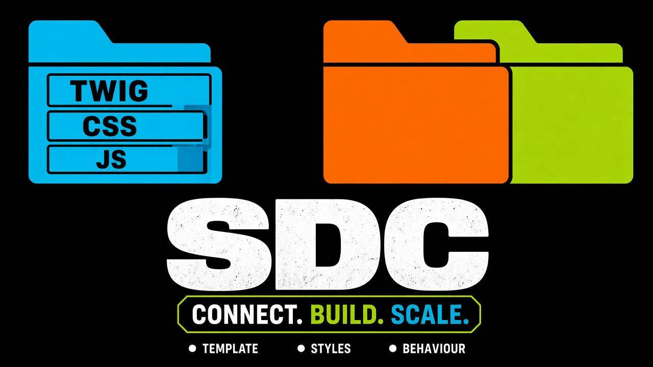 Bold graphic of three component folders labelled SDC