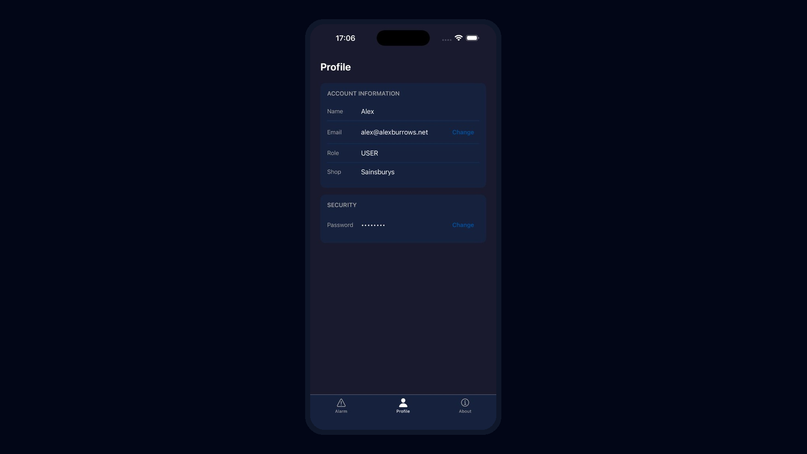 ShopAssist profile showing account information and shop